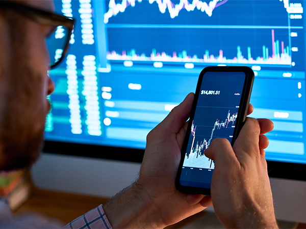 man looking at phone