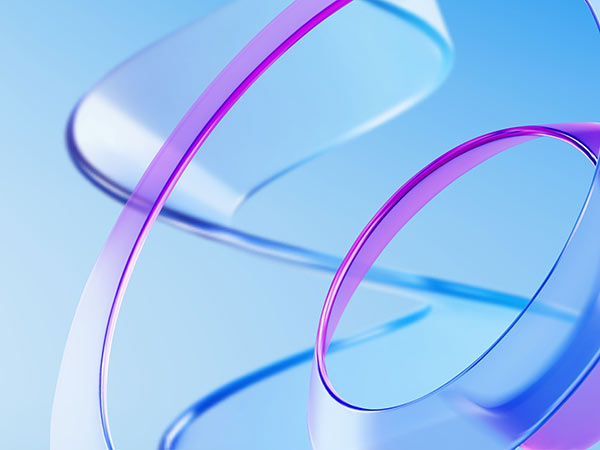 Abstract swirling purple glass on blue background